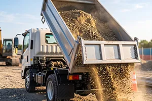 土砂を降ろす産業廃棄物業のダンプトラック